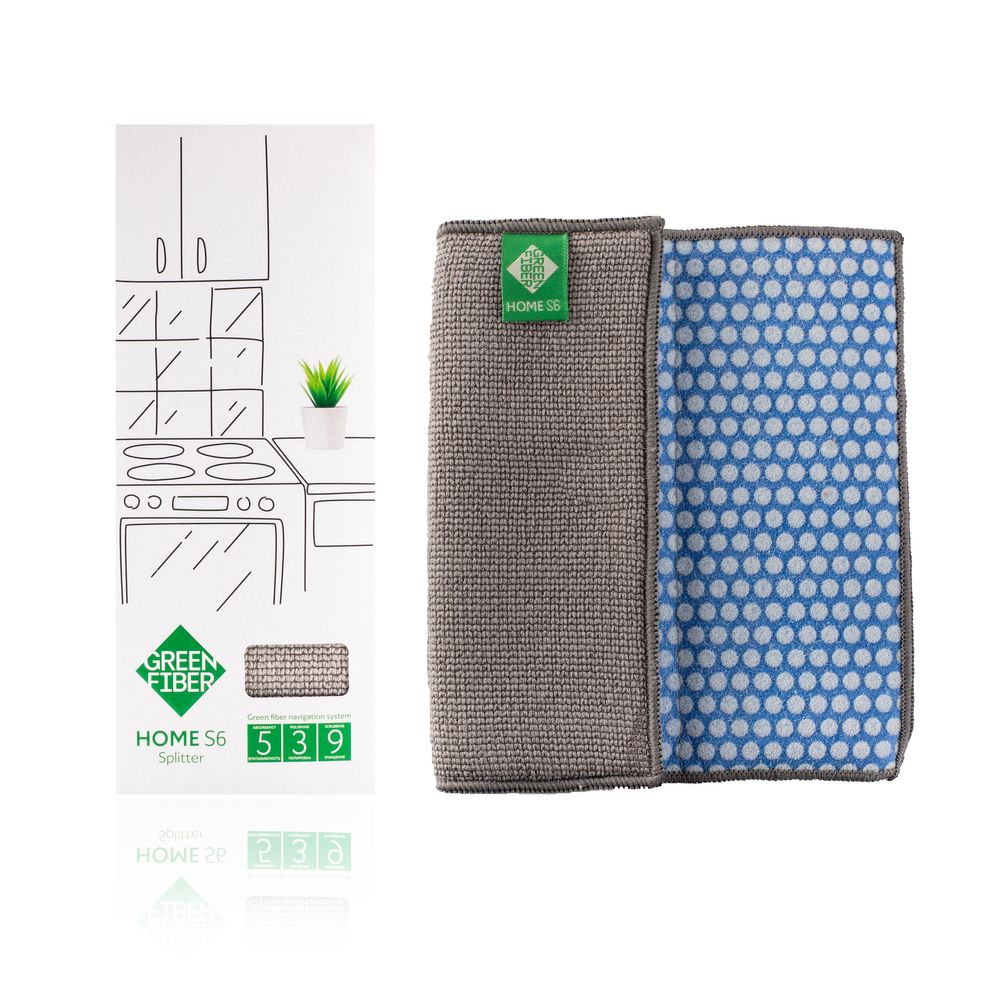 Спонж Сплиттер Green Fiber HOME S6 двусторонний для очищения и впитывания, серый