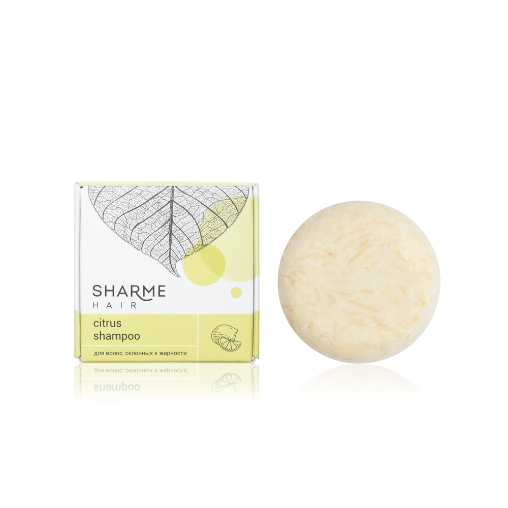 Натуральный твёрдый шампунь Sharme Hair Citrus с ароматом цитруса для жирных волос, 50 г.