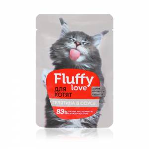 Изображение галереи: Влажный корм для котят Fluffy Love Кусочки с телятиной в соусе, 85 г