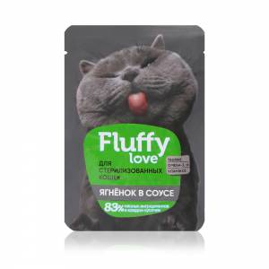 Изображение галереи: Влажный корм для стерилизованных кошек Fluffy Love Кусочки с ягненком в соусе, 85 г