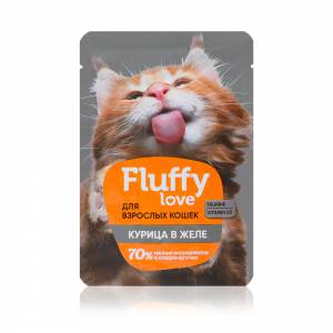 Изображение галереи: Влажный корм для кошек Fluffy Love Кусочки с курицей в желе, 85 г